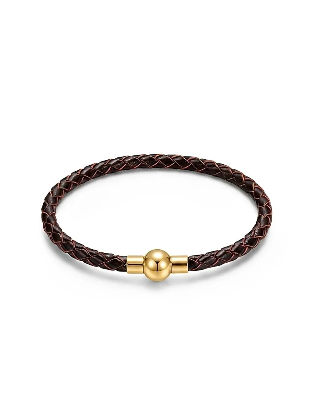 Linx Vintage Brown Leather Braided Cord Bracelet with Gold Magnetic Clasp